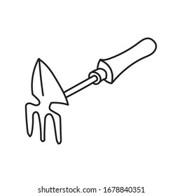 Garden small shovel rake. Hand drawn simple vector illustration.
