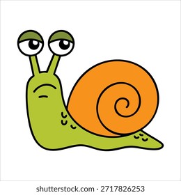 Caracol de jardín con caracol en espiral arrastrándose lentamente Ilustración vectorial aislada sobre fondo blanco