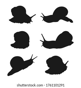 Garden snail vector black silhouettes set isolated on a white background.