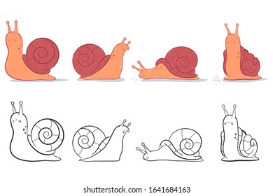 Garden snail vector cartoon set isolated on a white background.