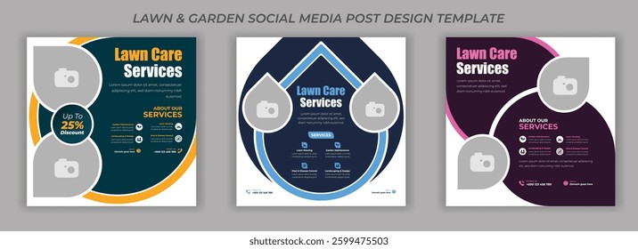 Garden Social Media Design Template for Landscaping Lawn Care and Gardening Services Ideal for Business Promotion Digital Marketing and Branding Fully Editable Vector EPS Format for Online Advertising
