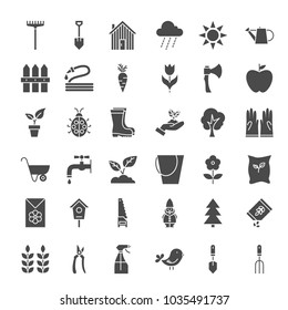 Garden Solid Web Icons. Vector Set of Spring Nature Glyphs.