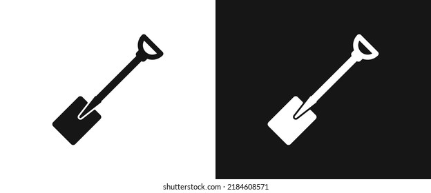 Garden Spade Flat Icon For Web. Simple Spade Sign Web Icon Silhouette With Invert Color. Gardening Spade Solid Black Icon Vector Design. Spade Or Shovel Logo. Garden Tools Concept