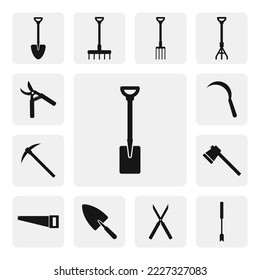 Garden spade flat icon for web. Simple spade sign web icon silhouette. Gardening spade solid black icon vector design. Spade or shovel logo. Garden tools icon set