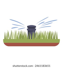 Garden sprinkler system icon cartoon vector. Farm irrigation. Green grass watering