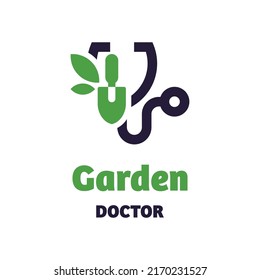 Logotipo de jardín y estetoscopio de estilo moderno. sobre un fondo blanco, logo médico de Concept