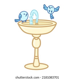 Garden Stone Fountain. Bird Bath Classic Form. Cute Illustration In Cartoon Style. Vector Art On White Background.