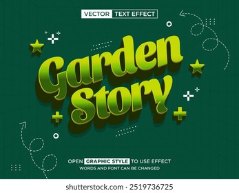 garden story editable text, font effect, 3d text for title