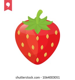 Garden strawberry fruit or strawberries flat color vector icon for food apps and websites
