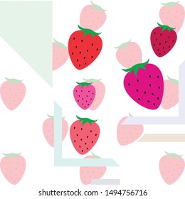 Garden strawberry fruit or strawberries flat color vector icon for food apps and websites