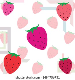 Garden strawberry fruit or strawberries flat color vector icon for food apps and websites