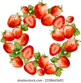 Garden strawberry fruit or strawberries flat color vector used for magazine, book, poster, menu cover, web pages. Frame