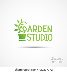 Garden studio logo template design. Vector illustration.