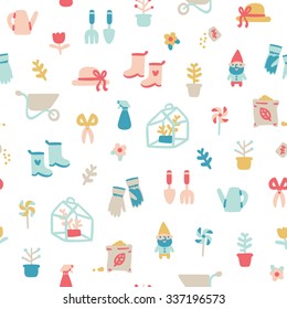 Garden stuff cartoon seamless pattern