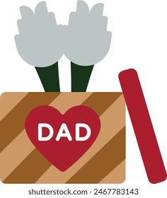Garden Style Flowers In A Box Concept, Surprise Container Red Roses Vector Icon Design, Happy Fathers Day Symbol, Dads Gift Elements Sign, Parents Day Stock illustration