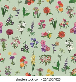 Garden summer flowers vector seamless pattern