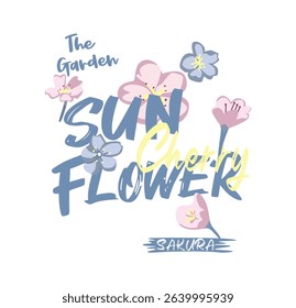 The garden sun flower t-shirt graphic design vector illustration 