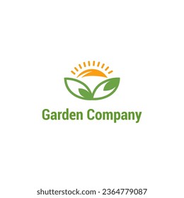 Garden Sun Logo with Leaf for Creative Garden Plant Farm Innovation Idea Logo design