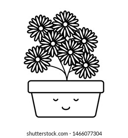 garden sunflowers in square pot kawaii character