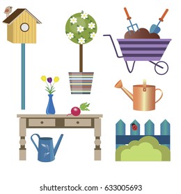 garden supplies, garden supplies on white background