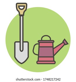 Garden supplies. Shovel and watering can. Vector flat style for you design