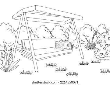 Garden swing graphic black white landscape sketch illustration vector 