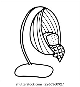 Garden swing, lounge chair. Vector hand-drawn. Template, icon, excise, clipart, logo.To