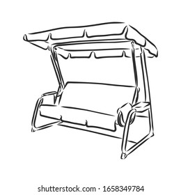 garden swing sofa, vector sketch illustration 