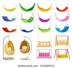 Garden Swings and Hammocks as Backyard Rest Seat Big Vector Set