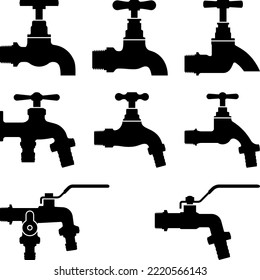 Garden taps. Outside taps. Silhouette vector