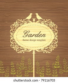 Garden theme design template with vintage wood background