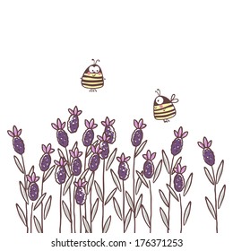garden theme illustration with lavender and bees