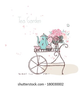 garden theme, vintage tea cart