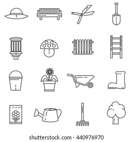 garden thin line icons set.