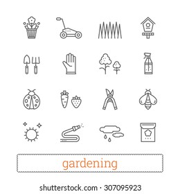 Garden thin line icons. Vector set of gardening and horticulture modern signs.