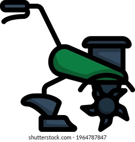 Garden Tiller Symbol. Bearbeitbare, fette Rahmenlinie mit Farbfülldesign. Vektorgrafik.