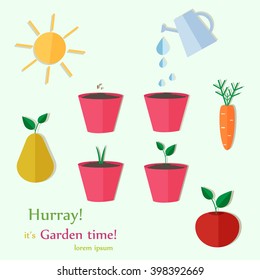 Garden time hand-drawn flat style design
