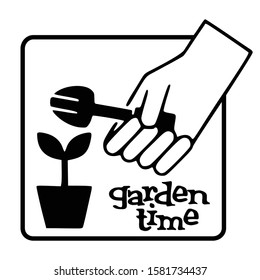 Garden time icon, logo, symbol, sign. Template isolated on white background. 2D simple flat Style graphic design. Black and white color. Can be used for any purposes Vector EPS10