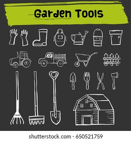 garden tool doodle icons,gardening illustration,hand drawn icons