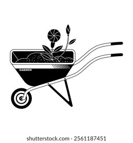 garden tool elements in modern decoration style, garden tool-themed vector illustration. Monochrome style.