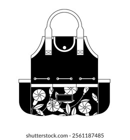 garden tool elements in modern decoration style, garden tool-themed vector illustration. Monochrome style.