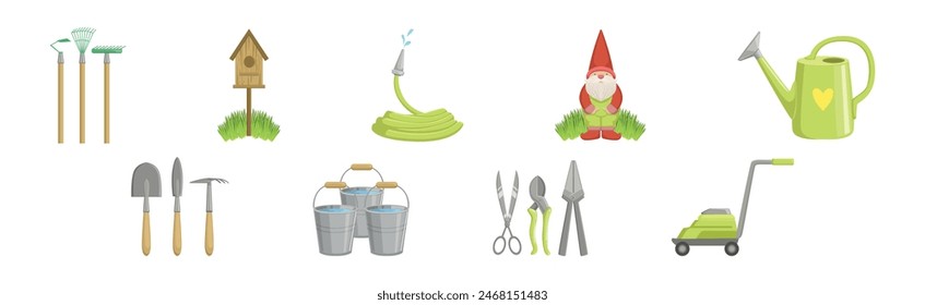 Garden Tool and Equipment for Plant Cultivation Vector Set