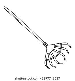 Garden tool in hand drawn doodle style. Vector illustration isolated on white. Coloring page.