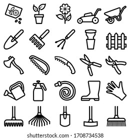 Garden tool icon collection - vector outline illustration