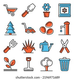 Garden Tool Icons Set on White Background. Vector