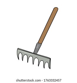 Garden tool kit, color rake,  vector illustration isolated on white background