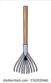 Garden tool kit, color rake,  vector illustration isolated on white background