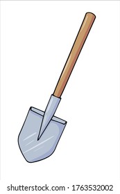 Garden tool kit, line shovel, vector illustration isolated on white background