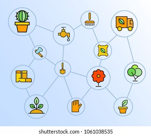 garden tool network diagram in blue background