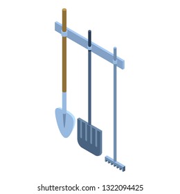 Garden tool on wall icon. Isometric of garden tool on wall vector icon for web design isolated on white background